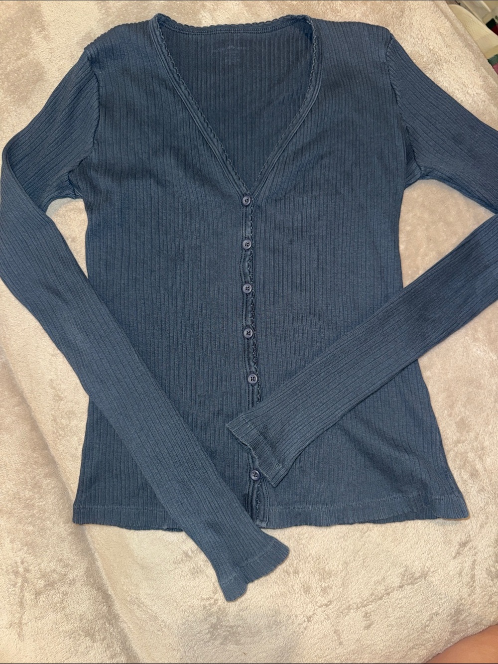 Brandy Melville Dark Navy Ribbed Button-Up Cardigan